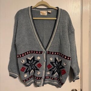 Chic Blue Snowflake Cardigan